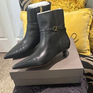 Franco Sarto Black Ankle Boots with Gold Buckle